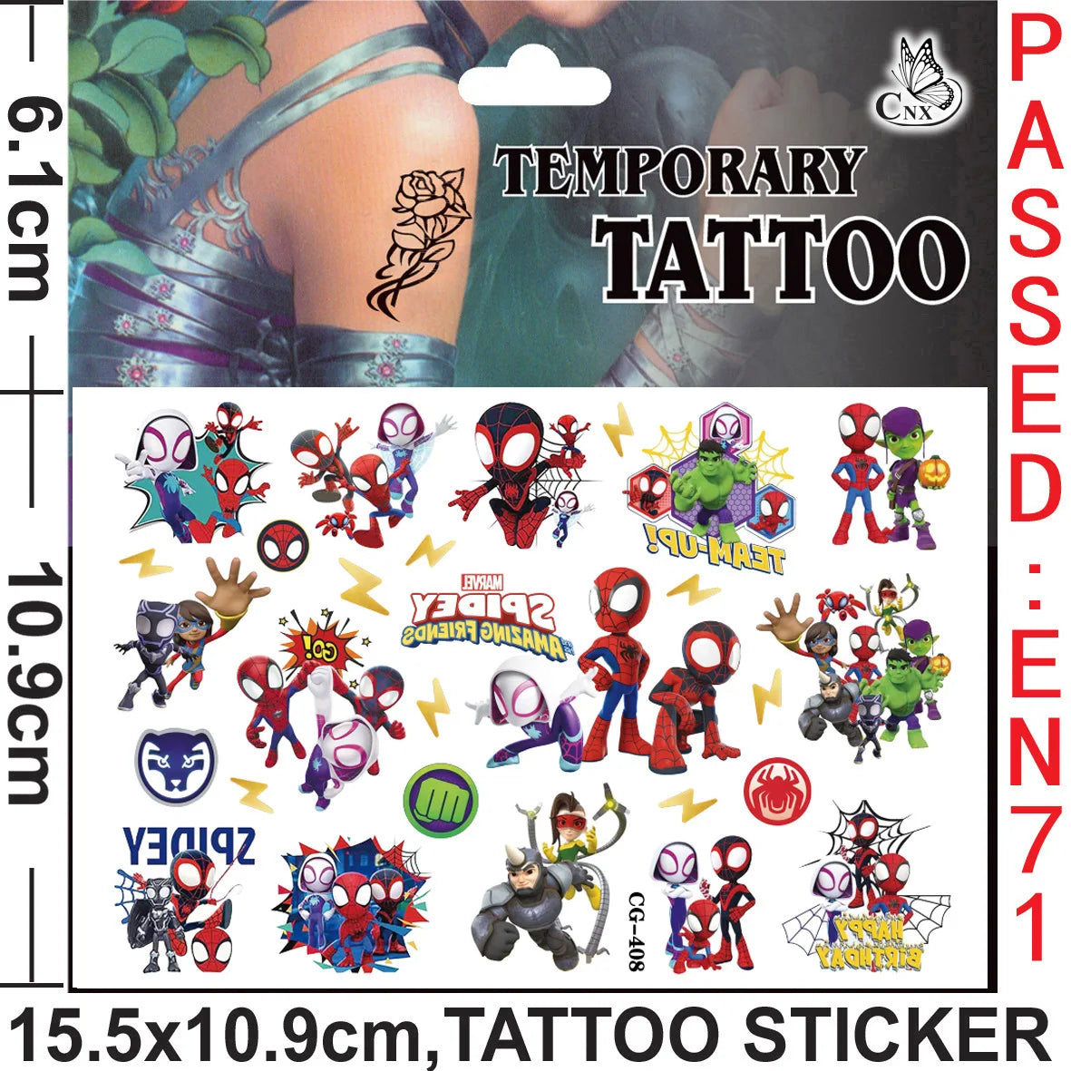 2pcs Marvel Spider-Man Temporary Tattoo Stickers - Image 5